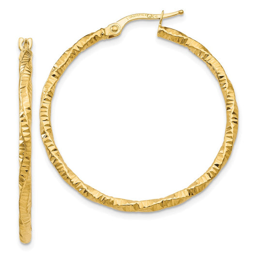 10K Yellow Gold Polished and Textured Hoop Earrings