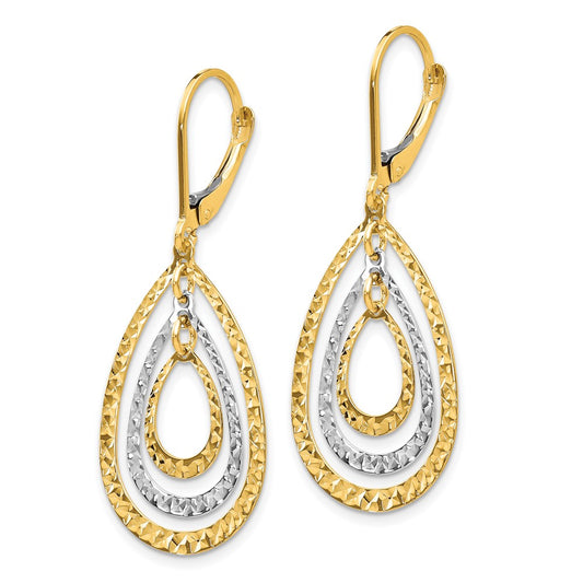 10K Two-Tone Gold Diamond-cut Leverback Earrings