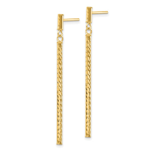 10K Yellow Gold Polished and Diamond-cut Bar Dangle Post Earrings