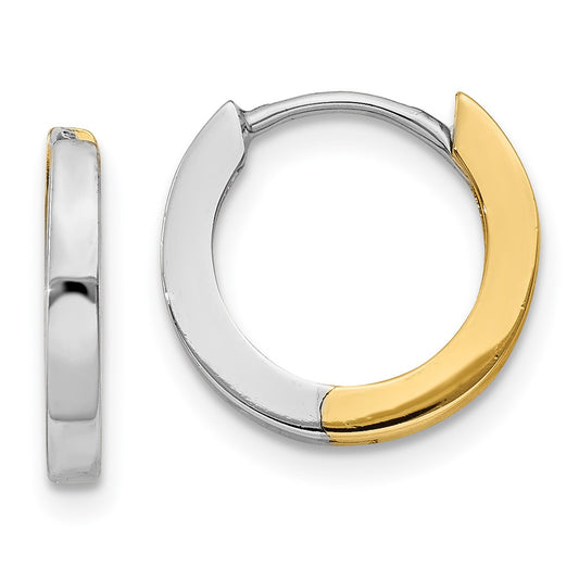 10K Two-Tone Gold 2mm Round Hinged Hoop Earrings