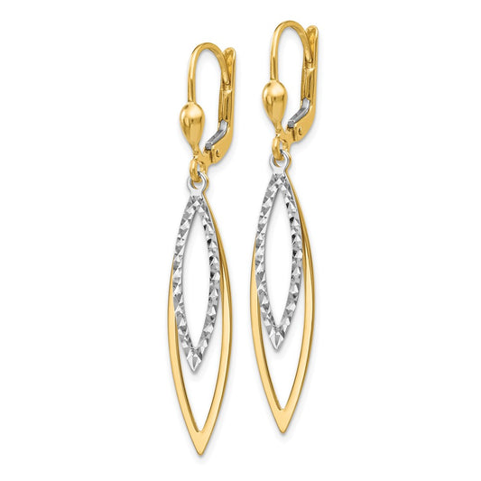 10K Two-Tone Gold Diamond-cut Leverback Earrings