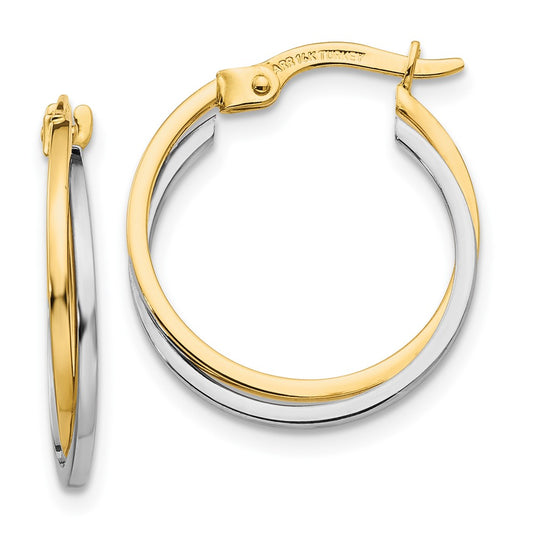 10K Two-Tone Gold Polished Hollow Hoop Earrings
