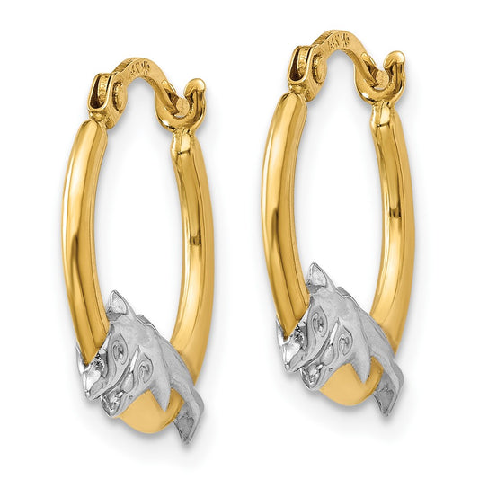 10K Yellow Gold & Rhodium Dolphin Hoop Earrings