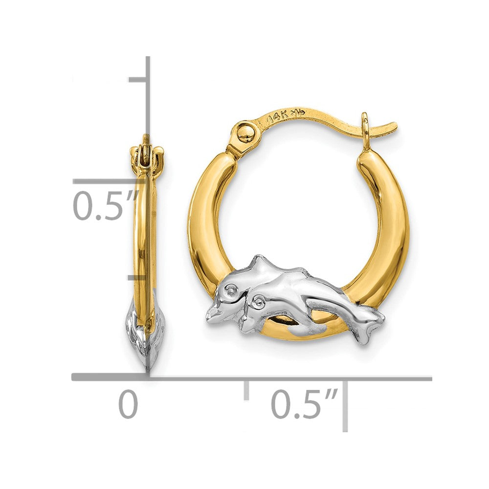 10K Yellow Gold & Rhodium Dolphin Hoop Earrings