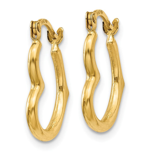 10K Yellow Gold Heart Shaped Hollow Hoop Earrings