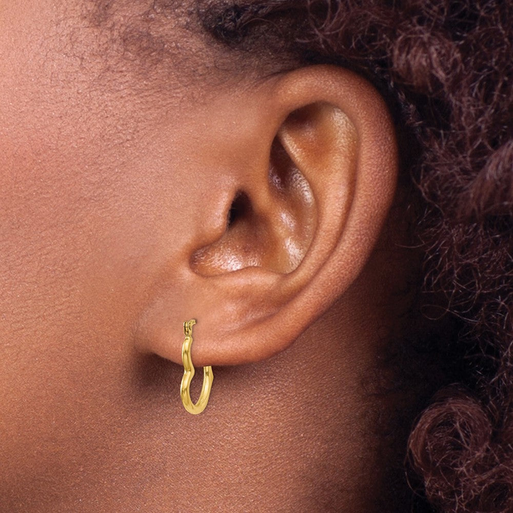 10K Yellow Gold Heart Shaped Hollow Hoop Earrings