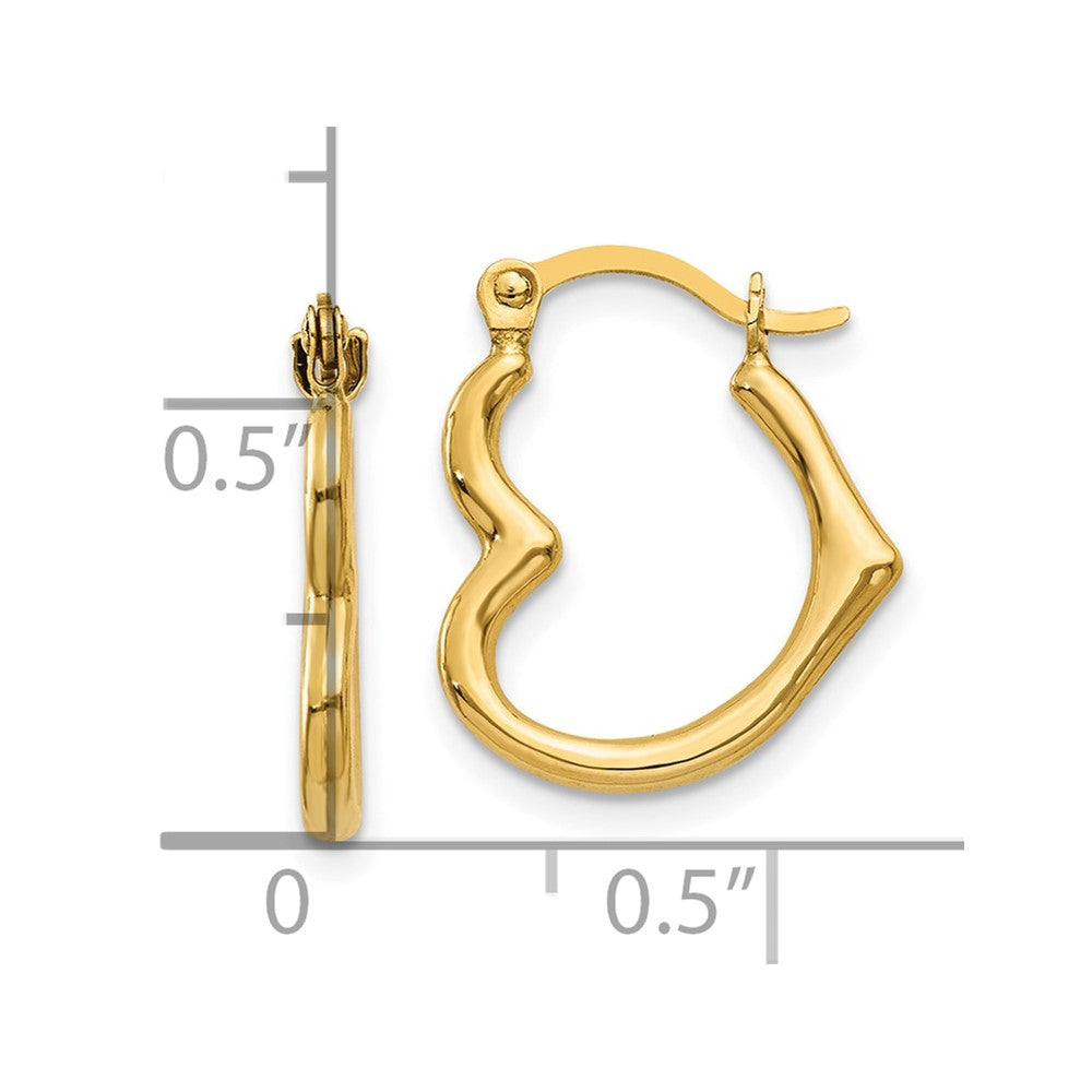 10K Yellow Gold Heart Shaped Hollow Hoop Earrings