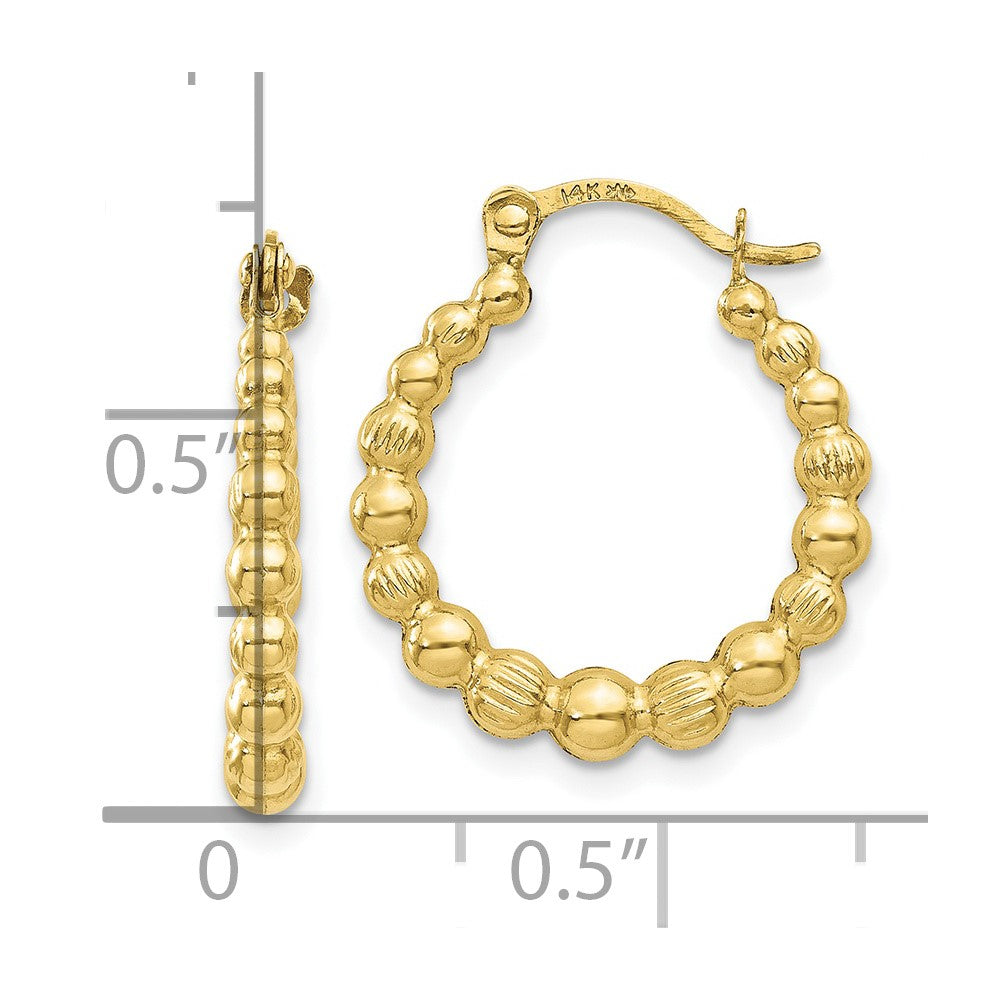 10K Yellow Gold Beaded Hoop Earrings