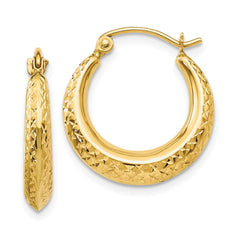 10K Yellow Gold Textured Hollow Hoop Earrings