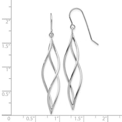 10K White Gold Polished Long Twisted Dangle Earrings