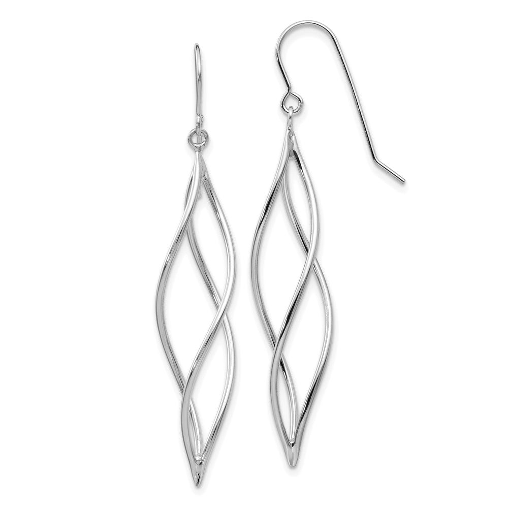 10K White Gold Polished Long Twisted Dangle Earrings