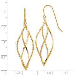 10K Yellow Gold Polished and Textured Twisted Dangle Earrings