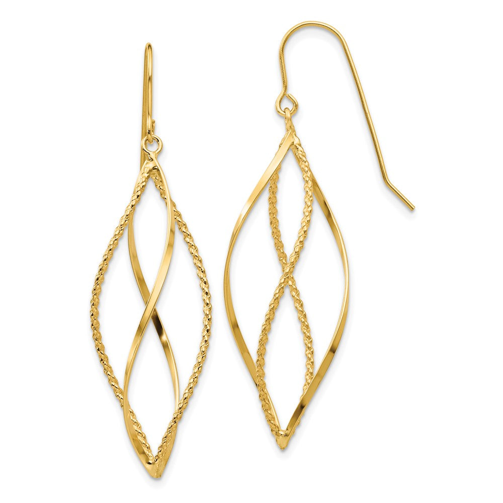 10K Yellow Gold Polished and Textured Twisted Dangle Earrings