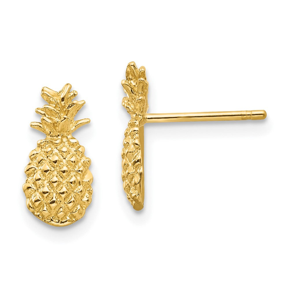 10K Yellow Gold Polished Textured Pineapple Post Earrings