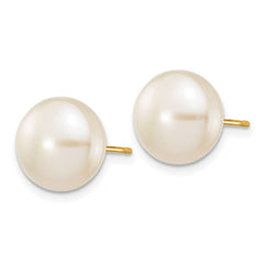 10K Yellow Gold 10-11mm White Button FWC Pearl Stud Post Earrings