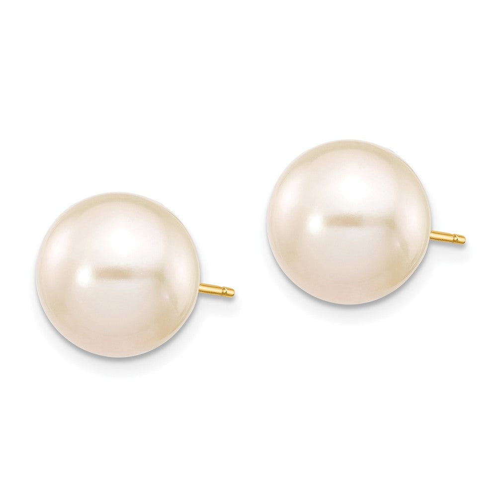 10K Yellow Gold 10-11mm White Round FWC Pearl Stud Post Earrings