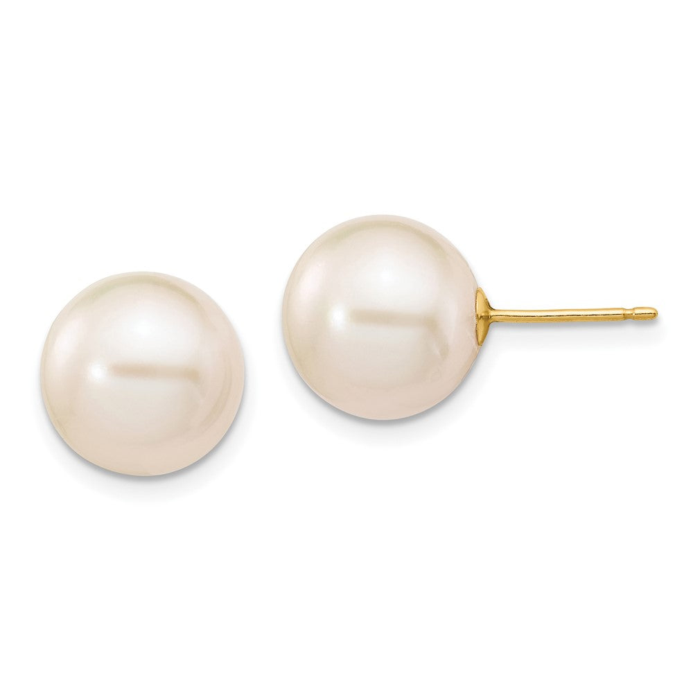 10K Yellow Gold 10-11mm White Round FWC Pearl Stud Post Earrings