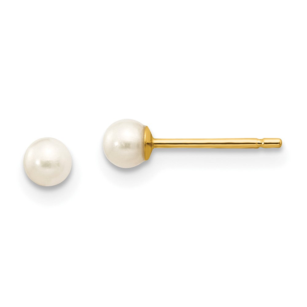 10K Yellow Gold 3-4mm White Round FWC Pearl Stud Post Earrings