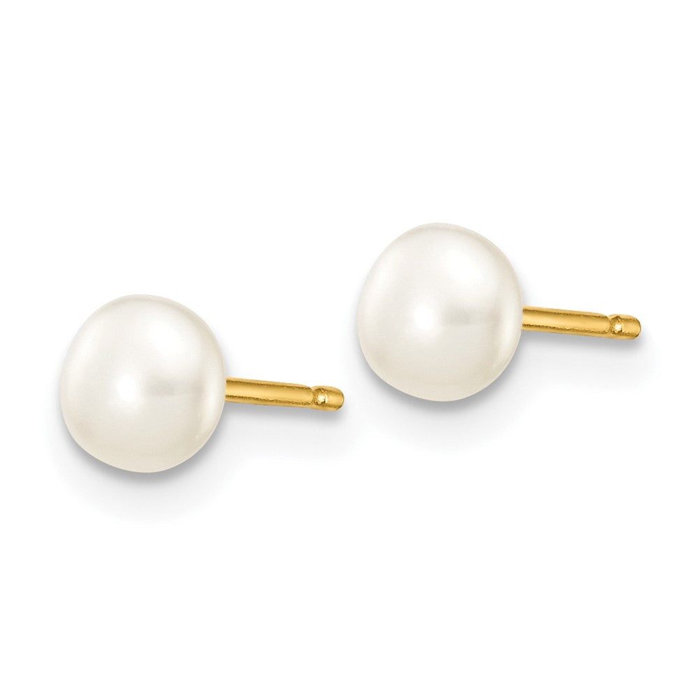 10K Yellow Gold 4-5mm White Button FWC Pearl Stud Post Earrings