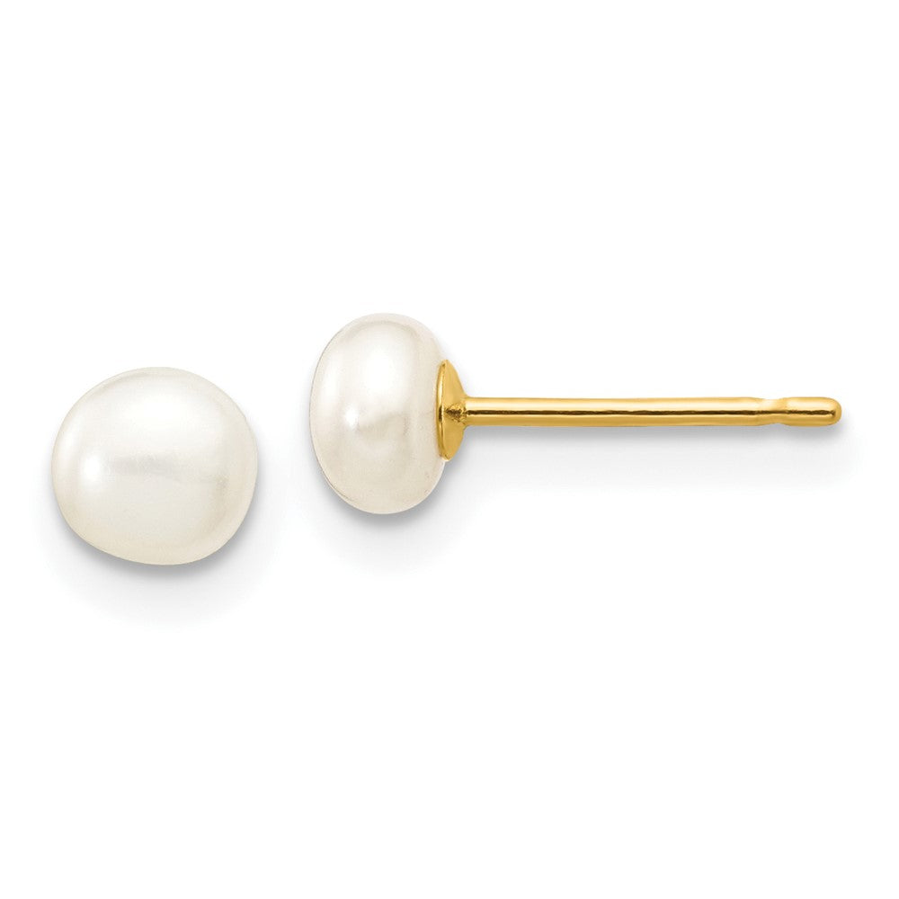 10K Yellow Gold 4-5mm White Button FWC Pearl Stud Post Earrings