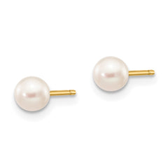 10K Yellow Gold 4-5mm White Round FWC Pearl Stud Post Earrings