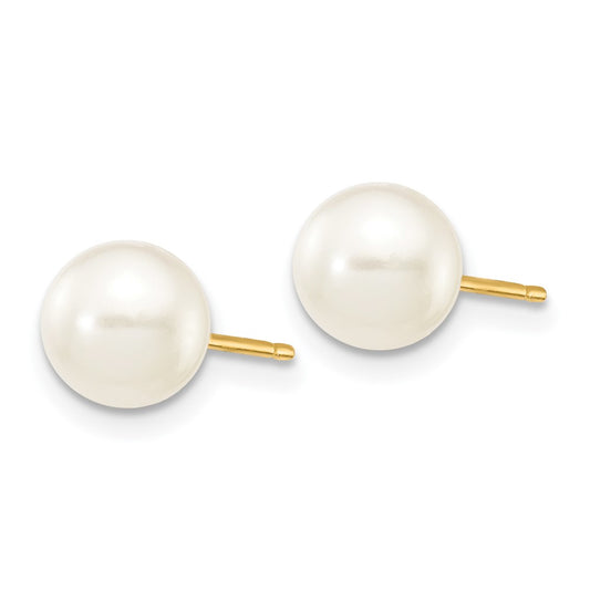 10K Yellow Gold 6-7mm White Round FWC Pearl Stud Post Earrings