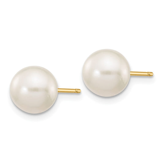 10K Yellow Gold 7-8mm White Round FWC Pearl Stud Post Earrings