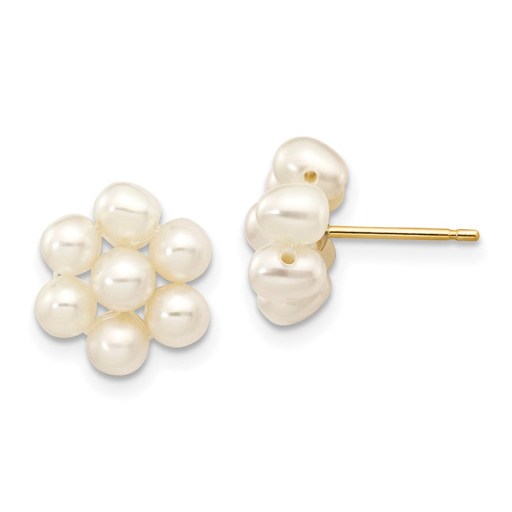 10K Yellow Gold 3-4mm White Egg FWC Pearl Flower Earrings