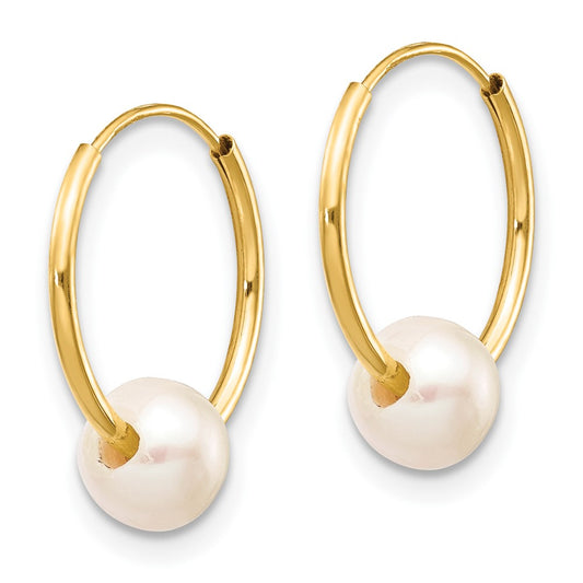 10K Yellow Gold 5-6mm White Semi-round FWC Pearl Endless Hoop Earrings