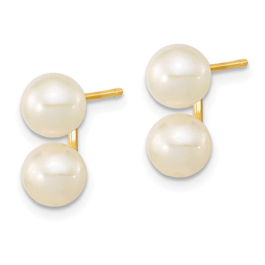 10K Yellow Gold 6-7mm White Round FWC Double Pearl Post Earrings