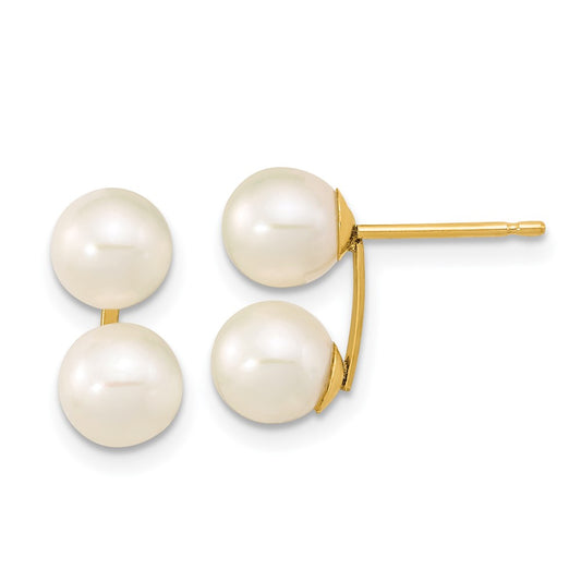 10K Yellow Gold 6-7mm White Round FWC Double Pearl Post Earrings