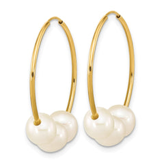 10K Yellow Gold 6-7mm Semi-round White FWC Pearl Hoop Dangle Earrings