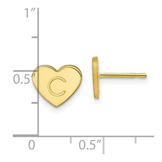 10K Yellow Gold Initial Heart Post Earrings