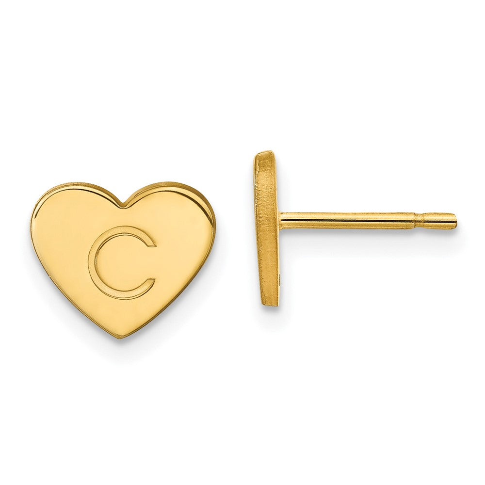 10K Yellow Gold Initial Heart Post Earrings