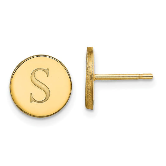 10K Yellow Gold Initial Circle Post Earrings