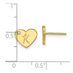 10K Yellow Gold Initial Heart with Diamond Post Earrings