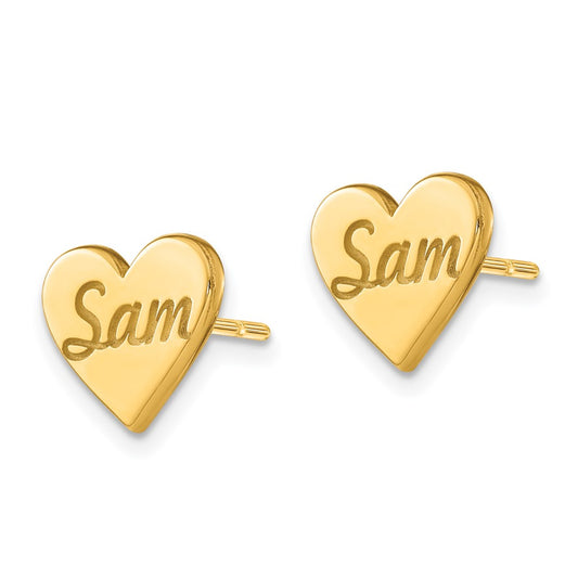 10K Yellow Gold Small Personalized Heart Post Earrings