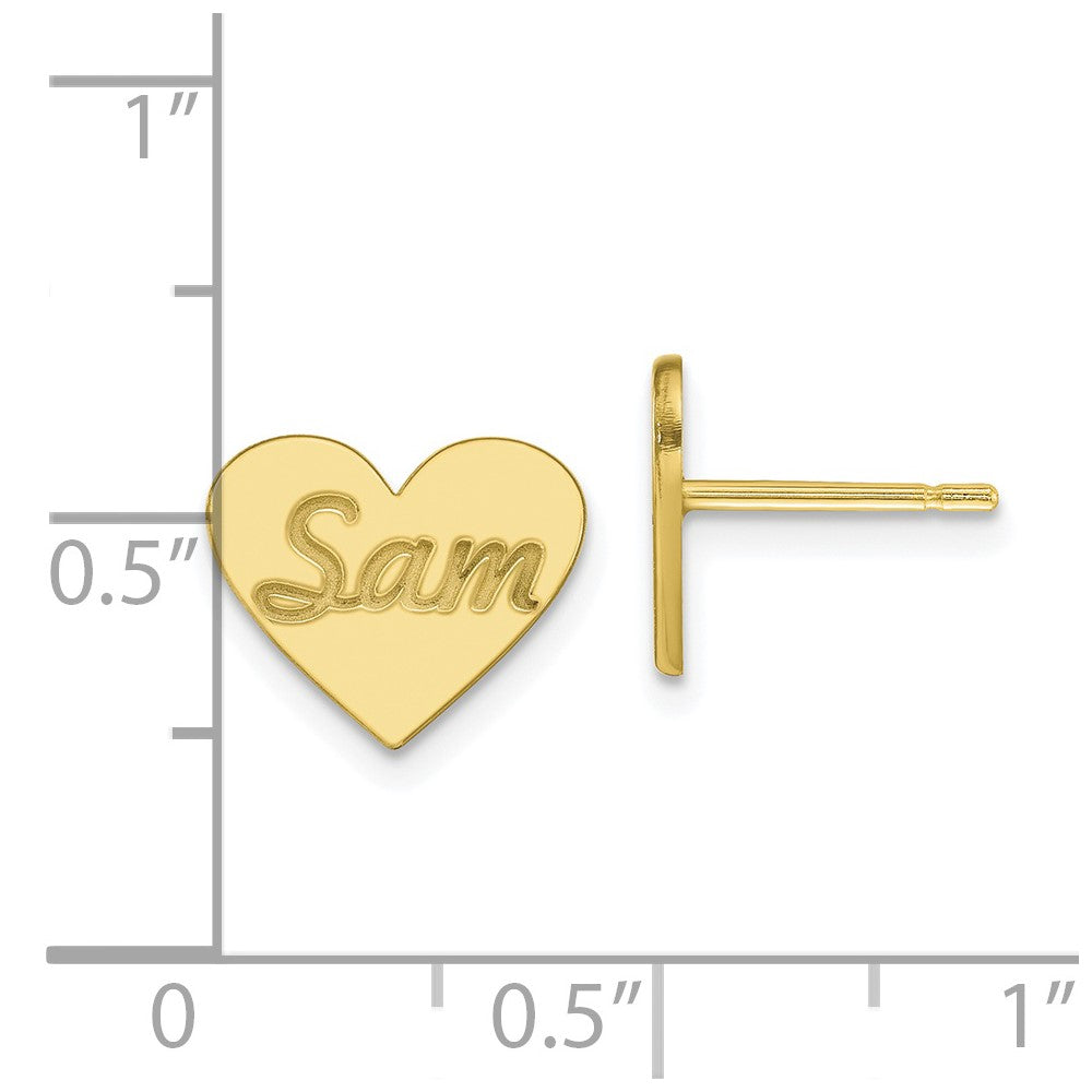 10K Yellow Gold Small Personalized Heart Post Earrings