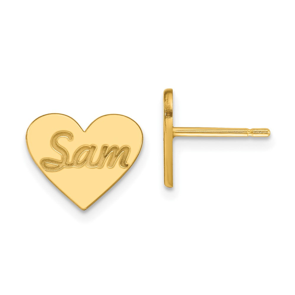 10K Yellow Gold Small Personalized Heart Post Earrings