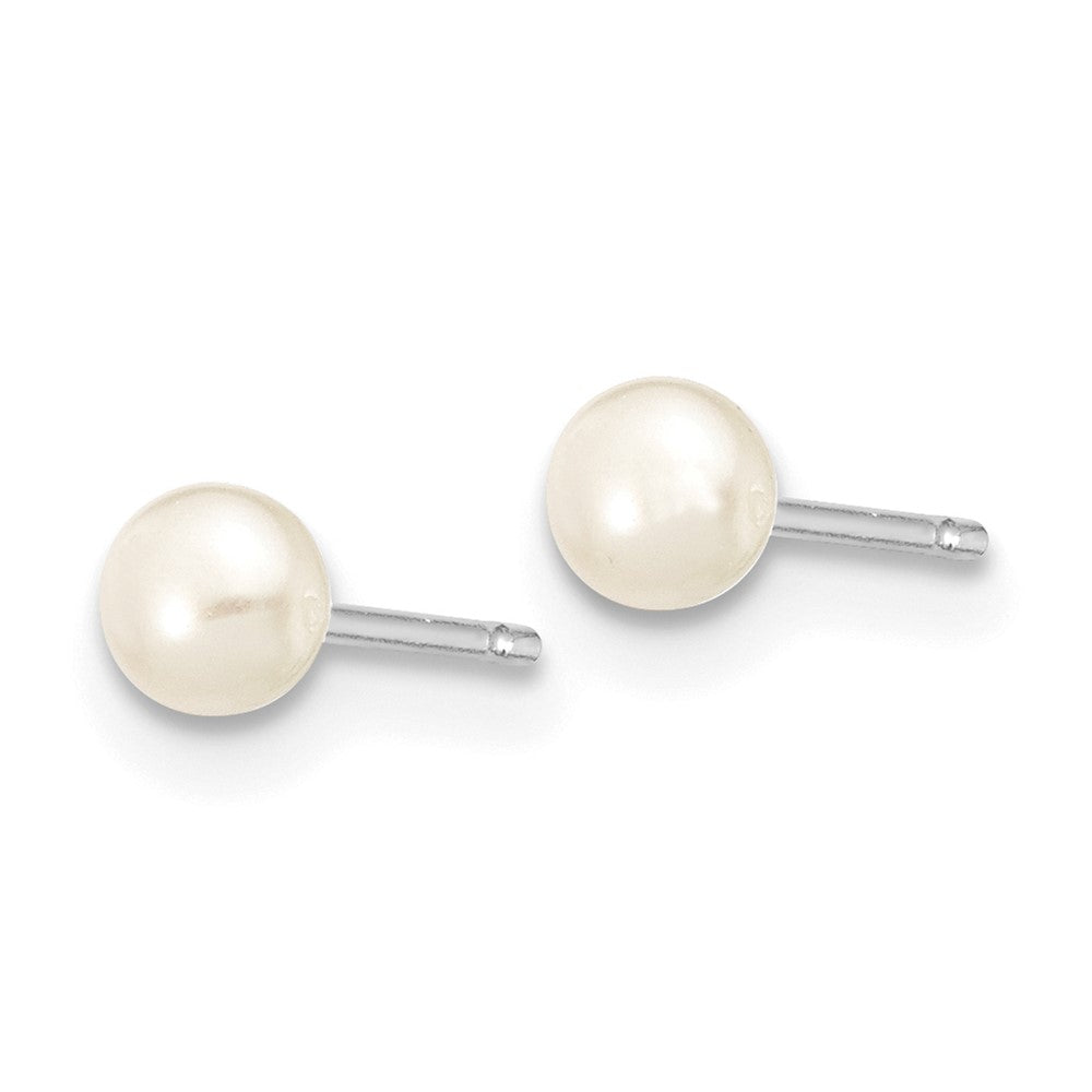 10K White Gold 3-4mm White Button FWC Pearl Stud Post Earrings