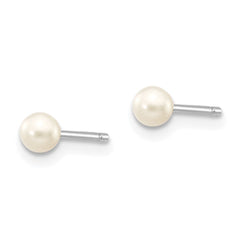 10K White Gold 3-4mm White Round FWC Pearl Stud Post Earrings