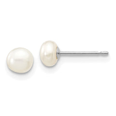 10K White Gold 4-5mm White Button FWC Pearl Stud Post Earrings