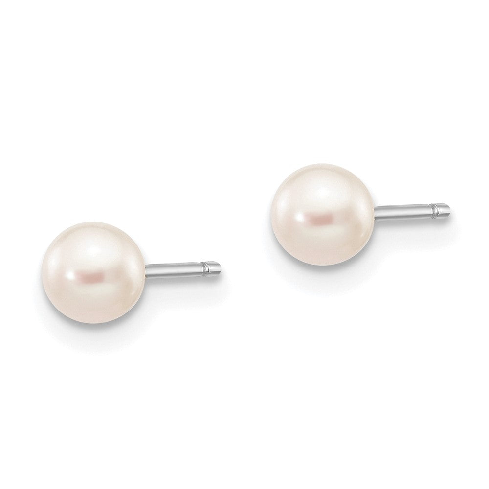 10K White Gold 4-5mm White Round FWC Pearl Stud Post Earrings