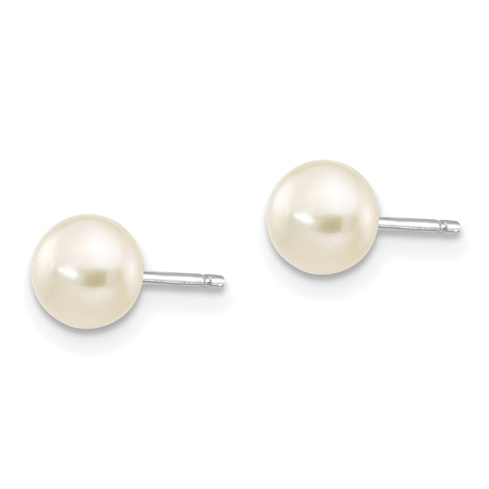 10K White Gold 5-6mm White Button FWC Pearl Stud Post Earrings