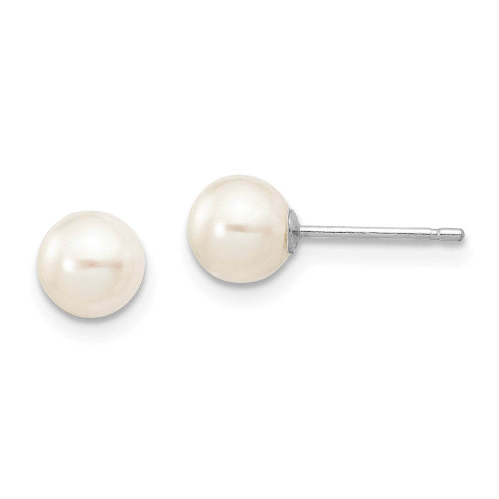 10K White Gold 5-6mm White Round FWC Pearl Stud Post Earrings