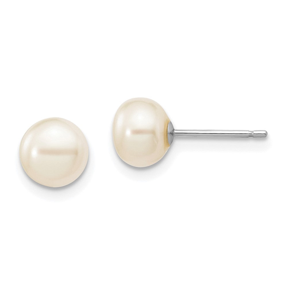 10K White Gold 6-7mm White Button FWC Pearl Stud Post Earrings