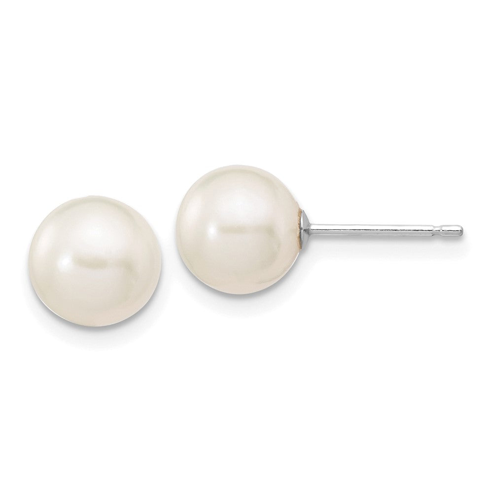 10K White Gold 7-8mm White Round FWC Pearl Stud Post Earrings