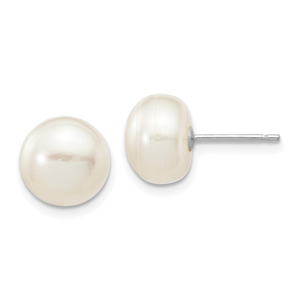 10K White Gold 8-9mm White Button FWC Pearl Stud Post Earrings