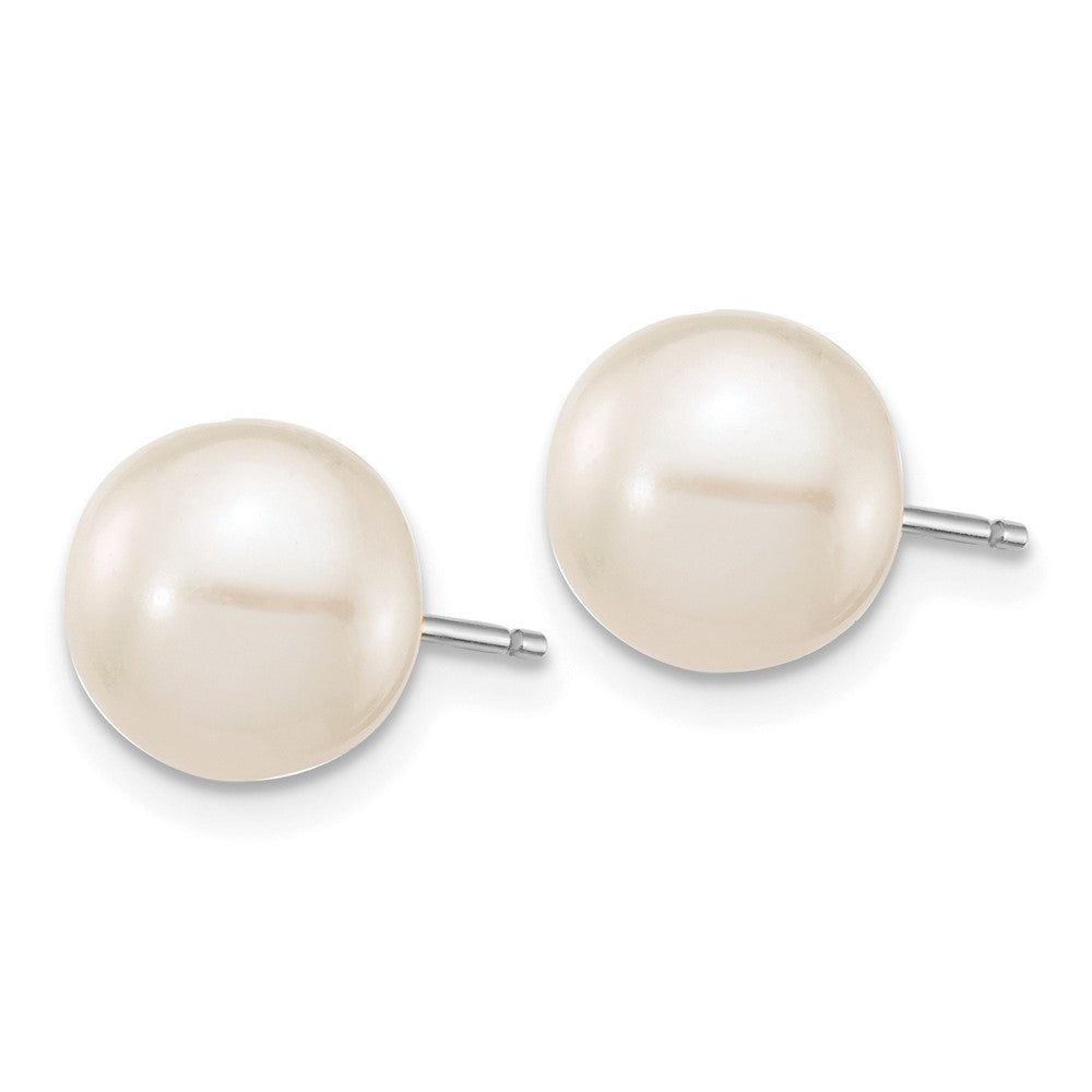 10K White Gold 8-9mm White Round FWC Pearl Stud Post Earrings