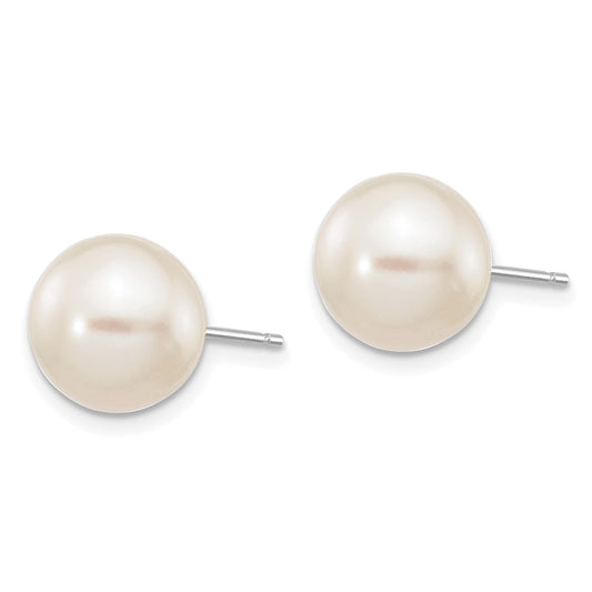 10K White Gold 9-10mm White Round FWC Pearl Stud Post Earrings